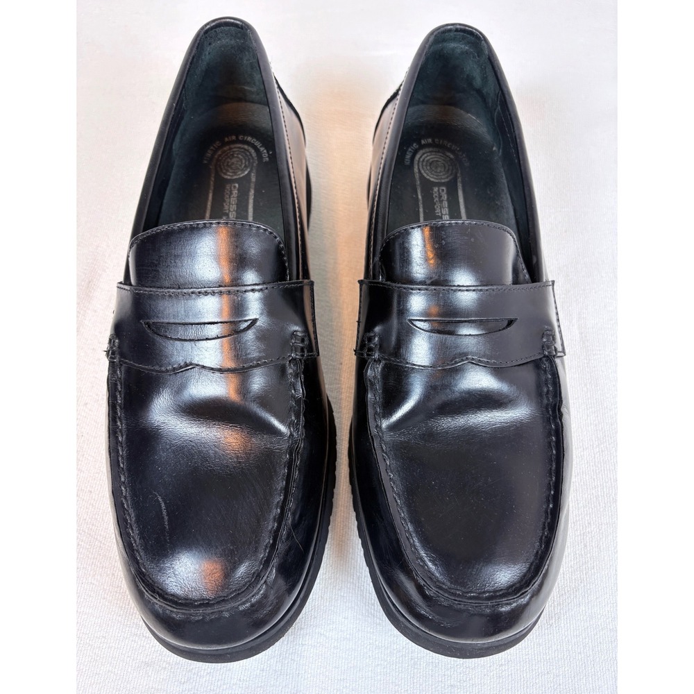 Rockport Mens Waterproof Black Leather Penny Loafers Sz 10.5W Varsity Preppy